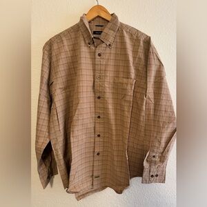 Nautica Men's Tan Checkered Button Down Shirt $10 WHEN ADDED TO A BUNDLE OF 3)